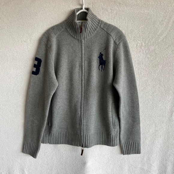 Vintage Polo Ralph Lauren Big Pony Zip-Up Sweater with Elbow Patches - Picture 1 of 10